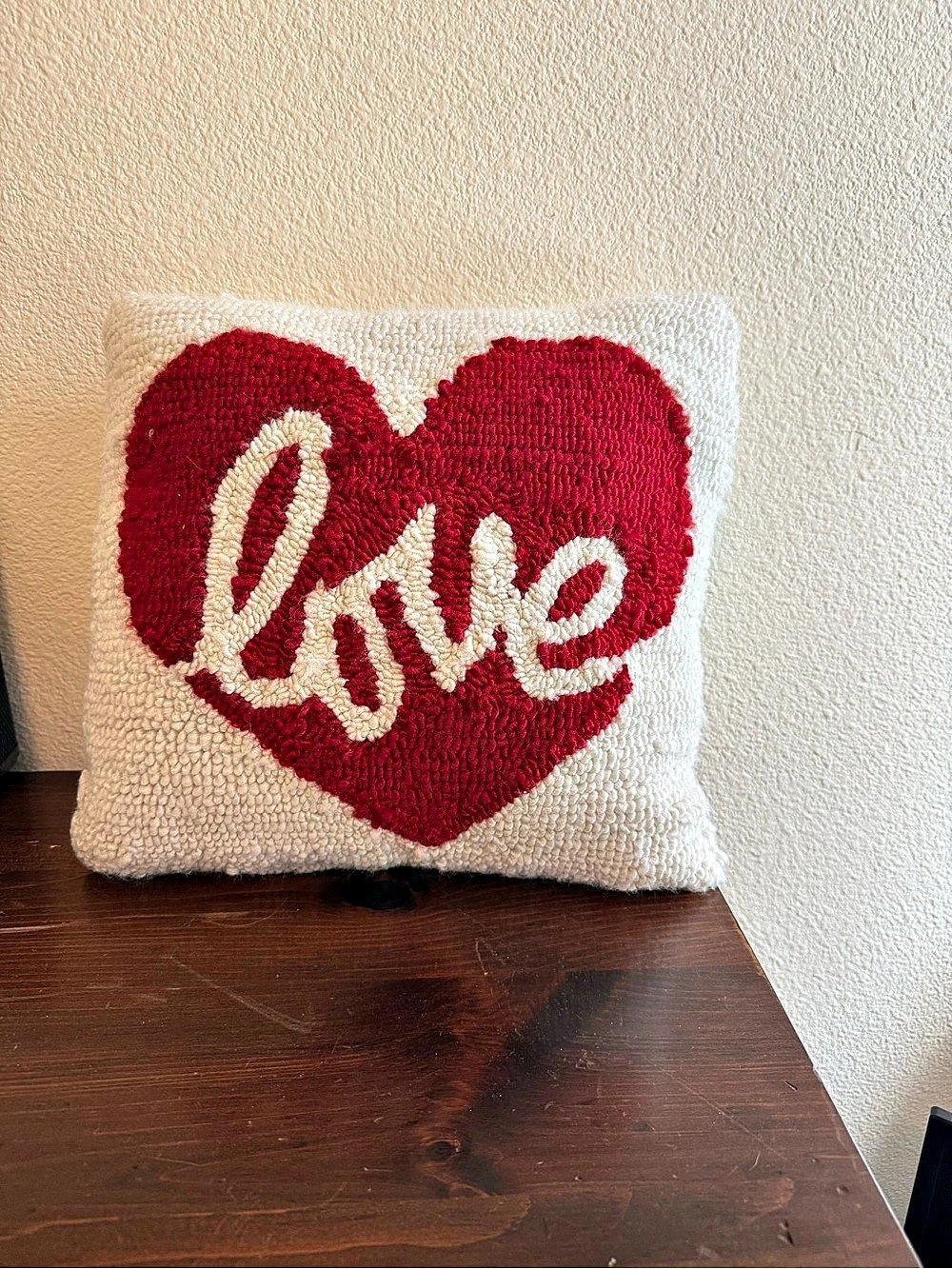Hooked Wool Love Accent Pillow